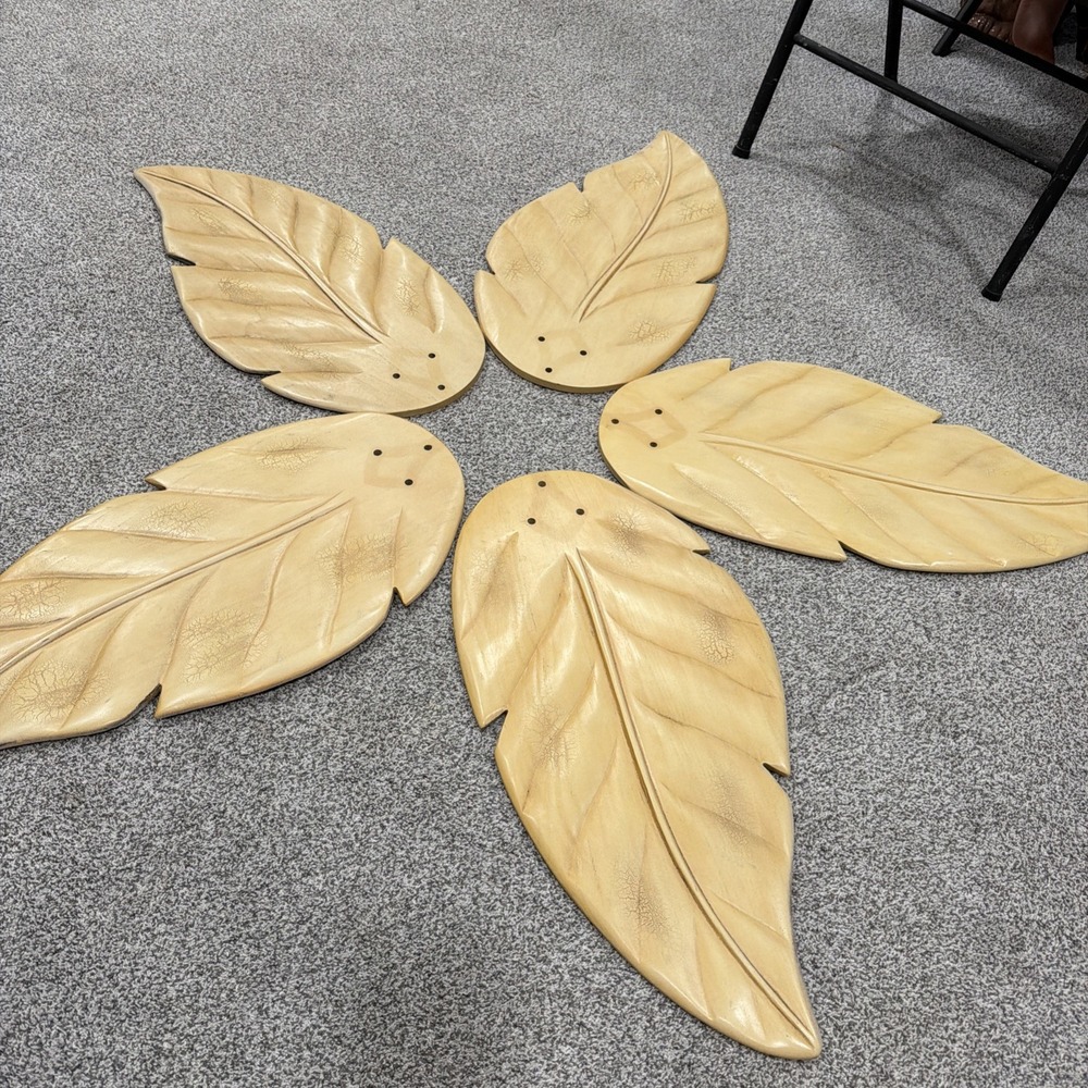 Vintage Wood Tropical Leaf Ceiling Fan Blades 24x12 Set 5 Tropical MCM